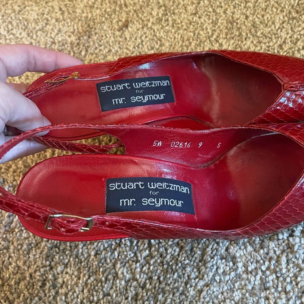 Stuart Weitzman Red Snakeskin Heels 5 W - image 5